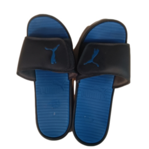Puma slip on flip flops mens size 12 pre loved good condition black and blue